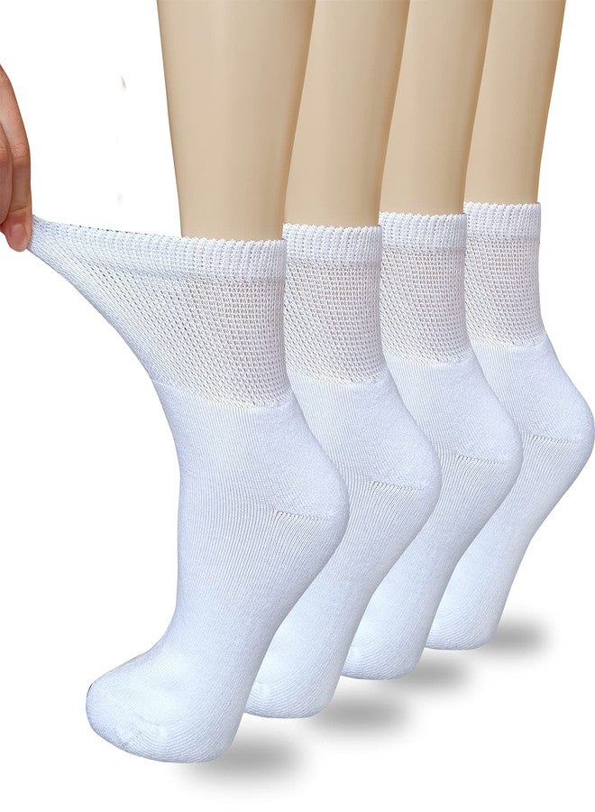 VEIGIKE Women's Diabetic Socks, Soft Breathable Moisture Wicking, Quarter Ankle, Extra Wide Non-Binding, 4 Pairs, White, Size 9-11 - Image 1